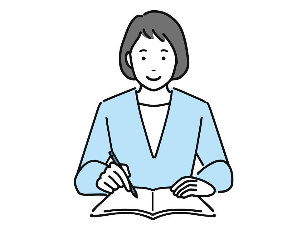ノートに書いている女性のイラスト