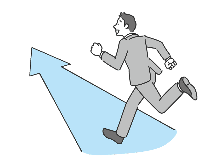 矢印の上を走っている男性のイラスト